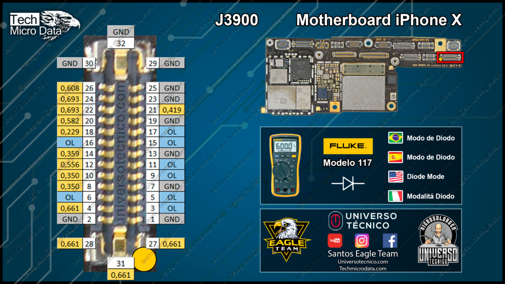 J3900 – Conector Câmera Traseira 1x iPhone X Resistências – Tech Micro Data