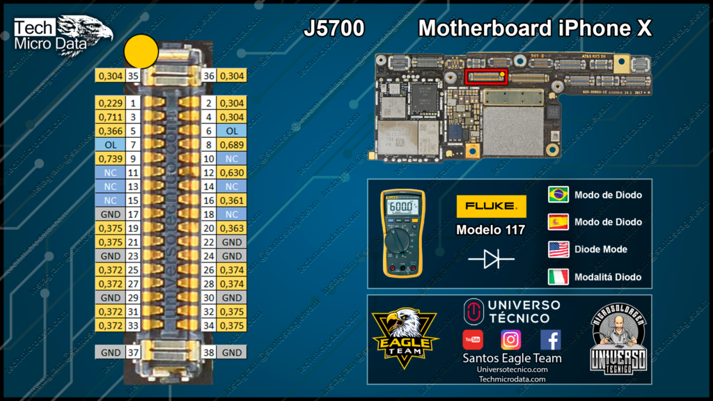 J5700 – Conector Display iPhone X Resistências – Tech Micro Data