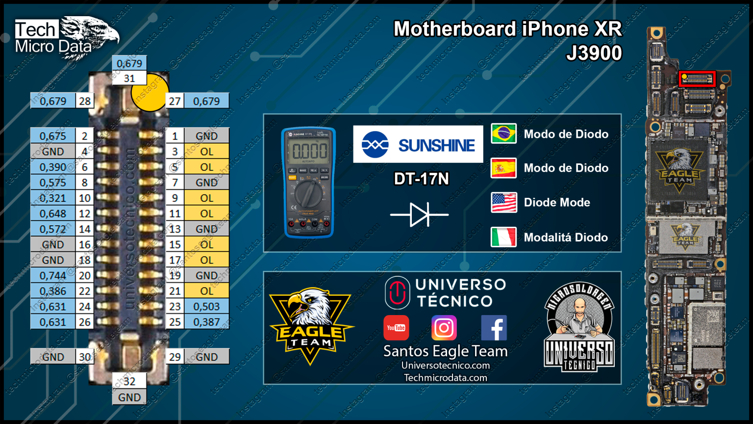 J3900 – Conector Wide Câmera iPhone XR Resistências – Tech Micro Data